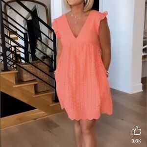 Pink, lily orange, eyelet tunic dress. NWOT. Never worn. SMALL.